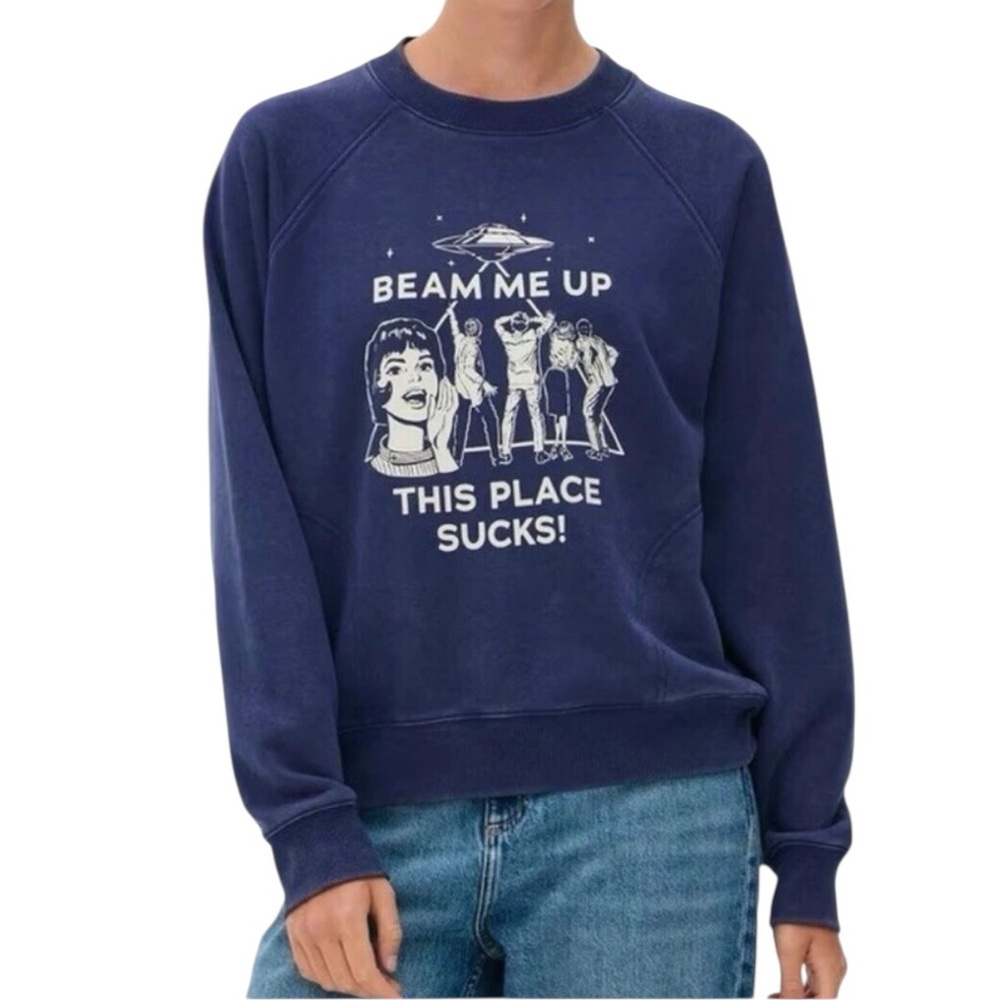 STRANGER THINGS Primark Official Beam Me Up This Place Sucks! Navy Sweatshirt S